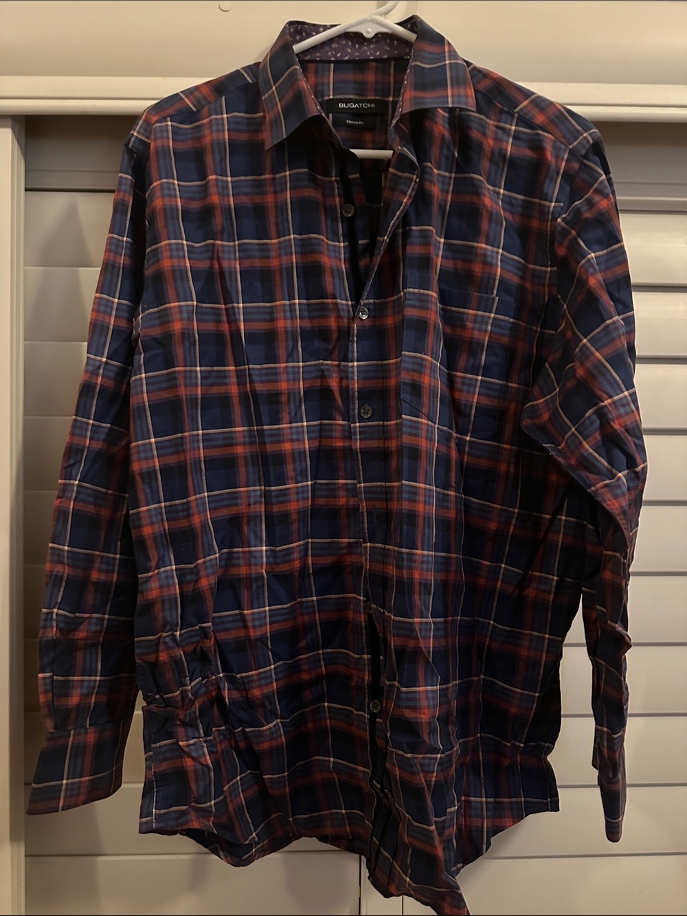 Bugatchi Navy and Red Plaid Casual Button-Down Shirt